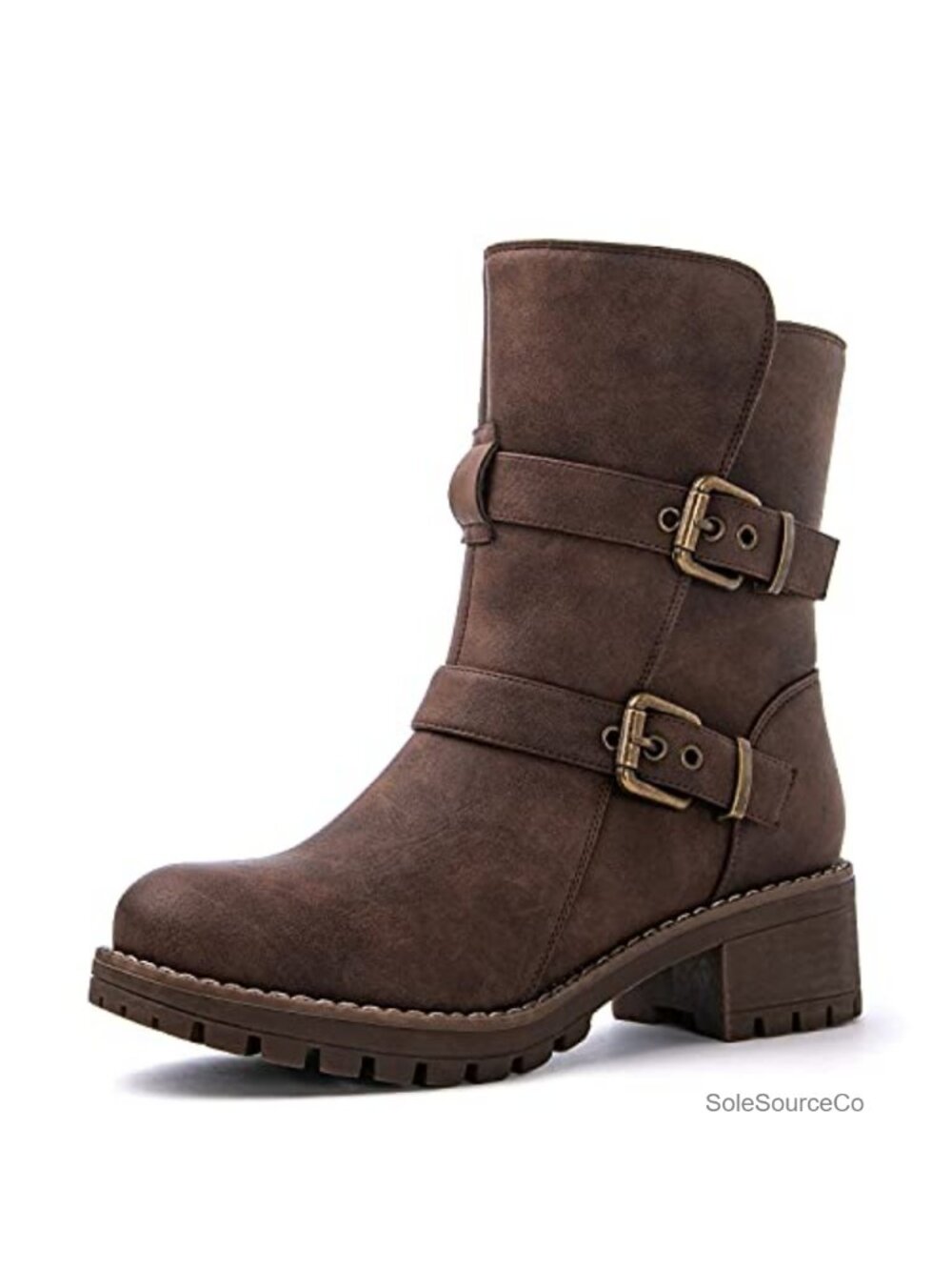 Faux Fur Lined Winter Moto Ankle Boots with Double Buckles